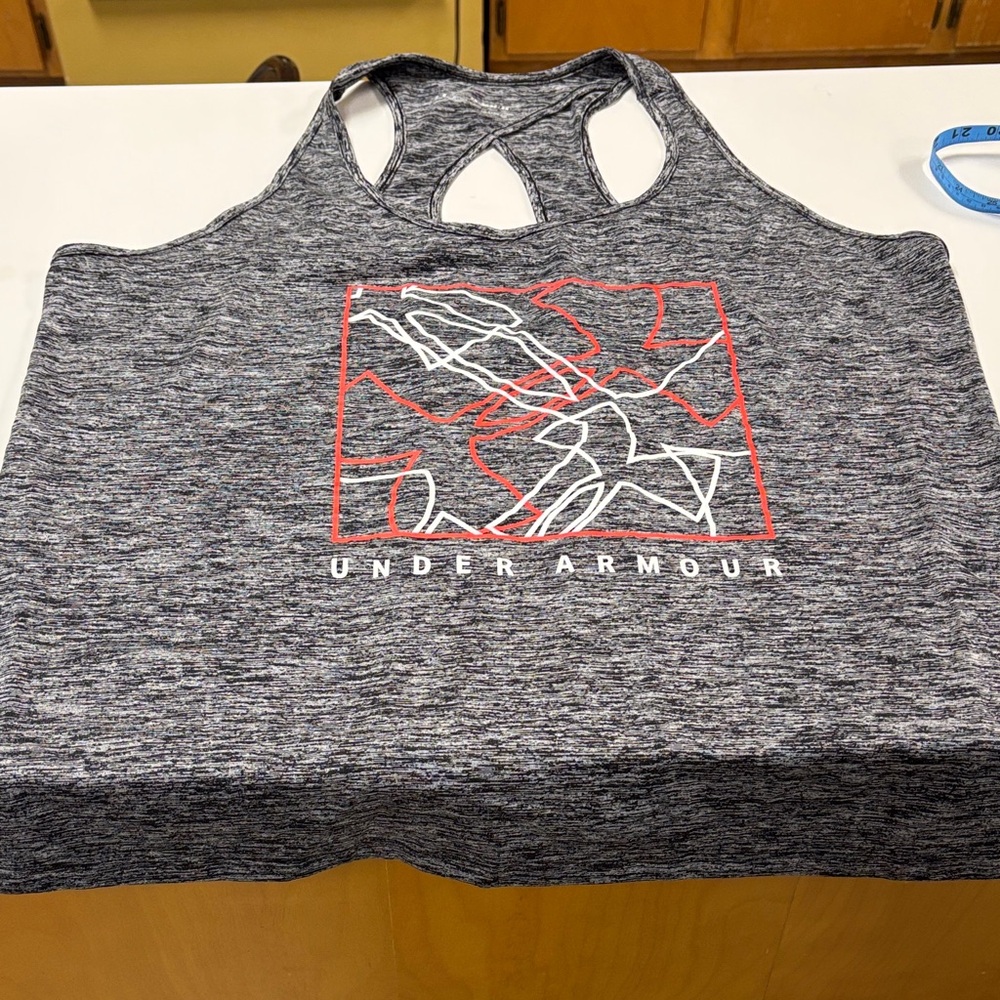Under Armour Women's Heathered Gray Tank Top with Red and White Design